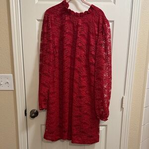 Draper James Red Lace Long Sleeve Dress